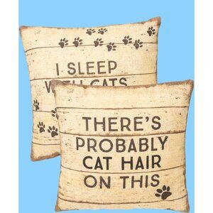 Throw Pillow I Sleep With Cats Rustic Print 12 X 12 in Cotton Linen Blend